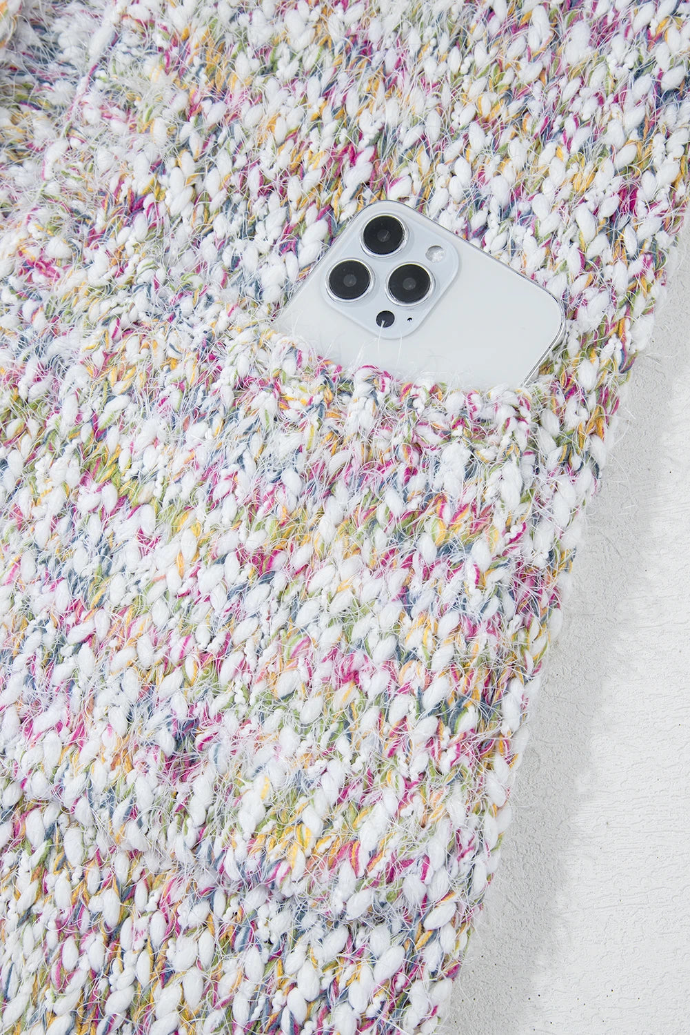Fuzzy Open Front Knit Cardigan - Butter Yellow Confetti