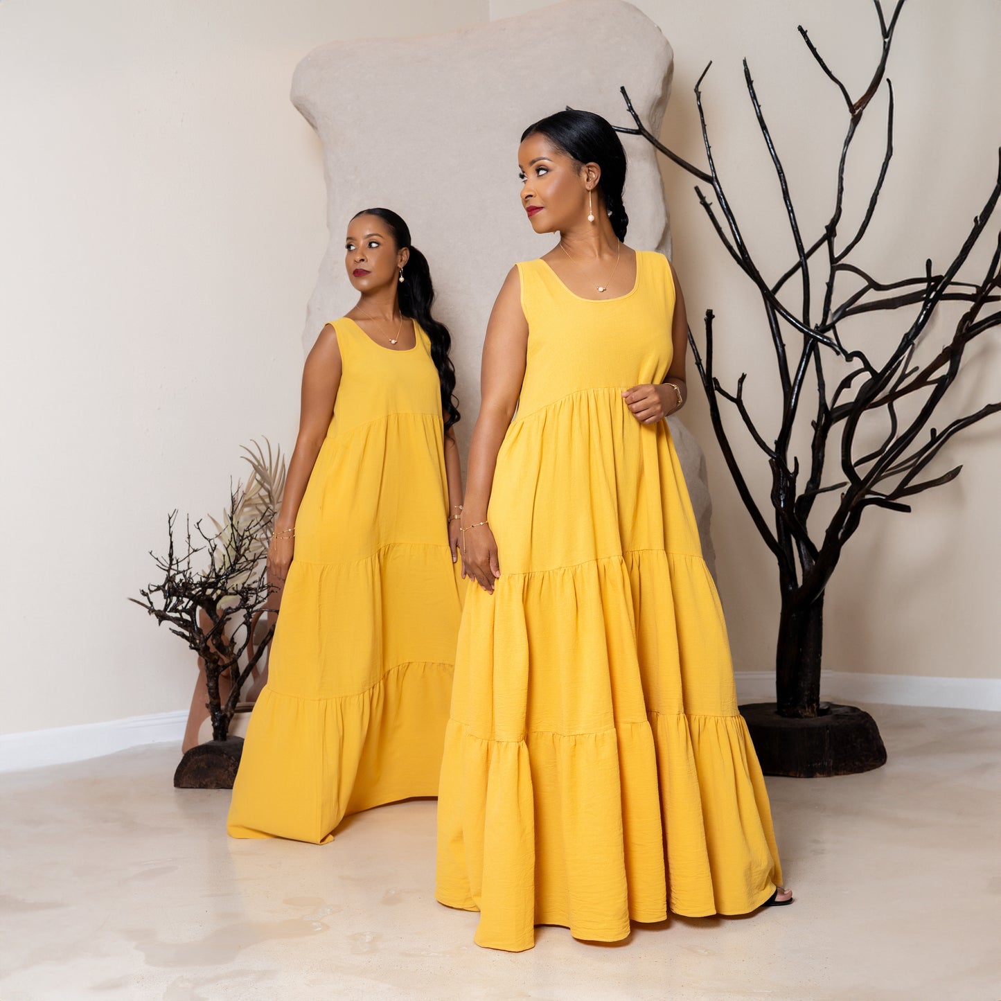 Tiered Sleeveless Maxi Dress β Sunshine Yellow