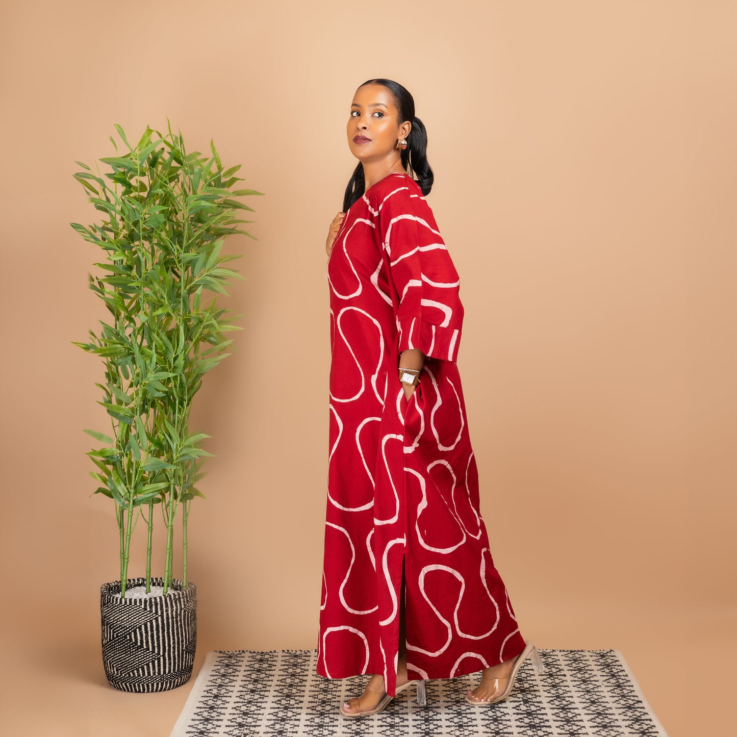 Maxi Kaftan - Red Wavy print