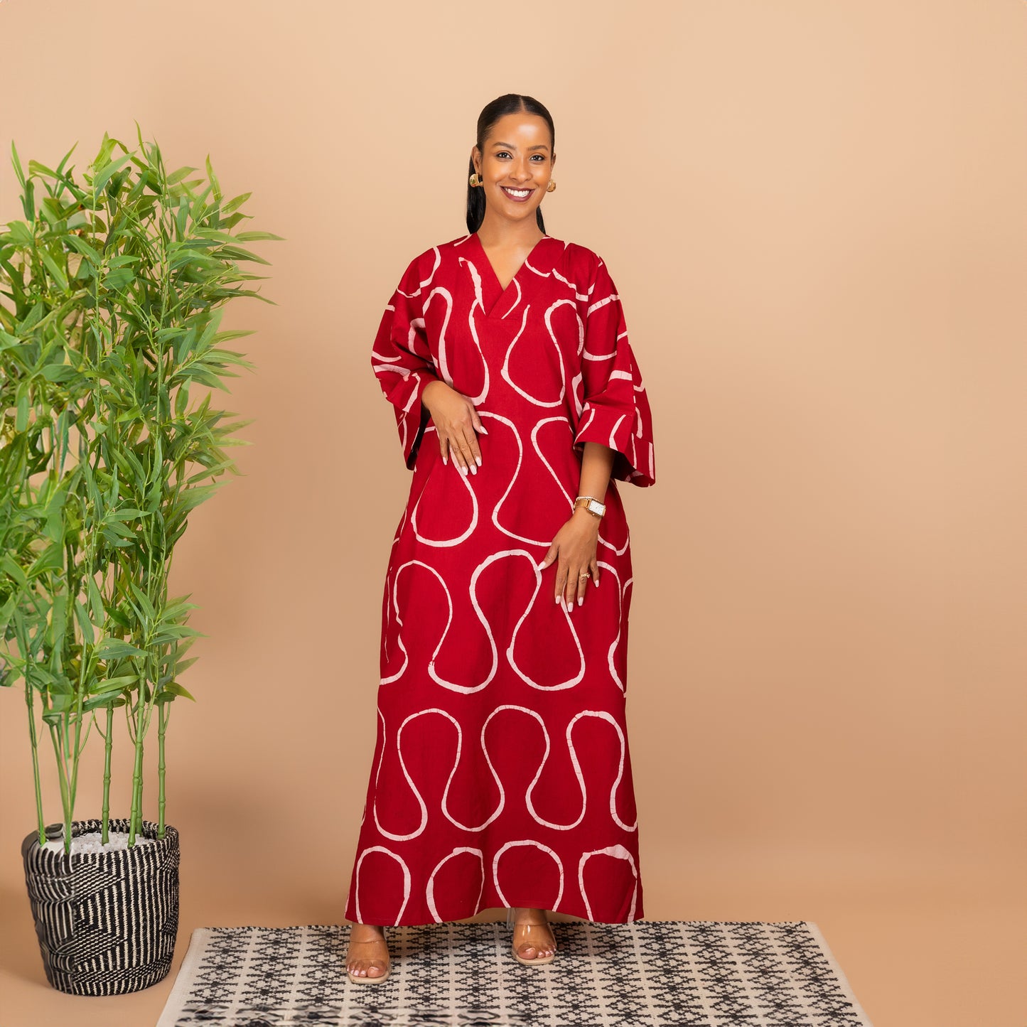 Maxi Kaftan - Red Wavy print