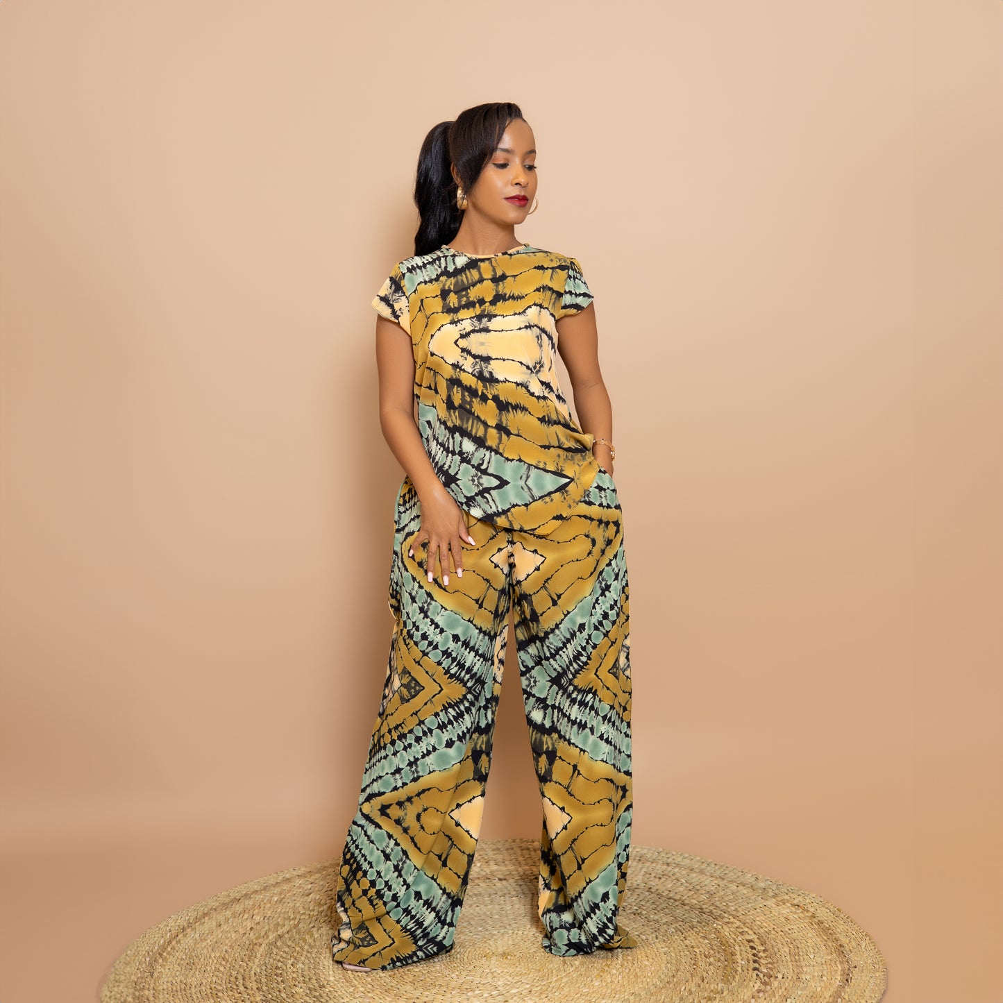 Asymmetrical Short Sleeve Top & Palazzo Set