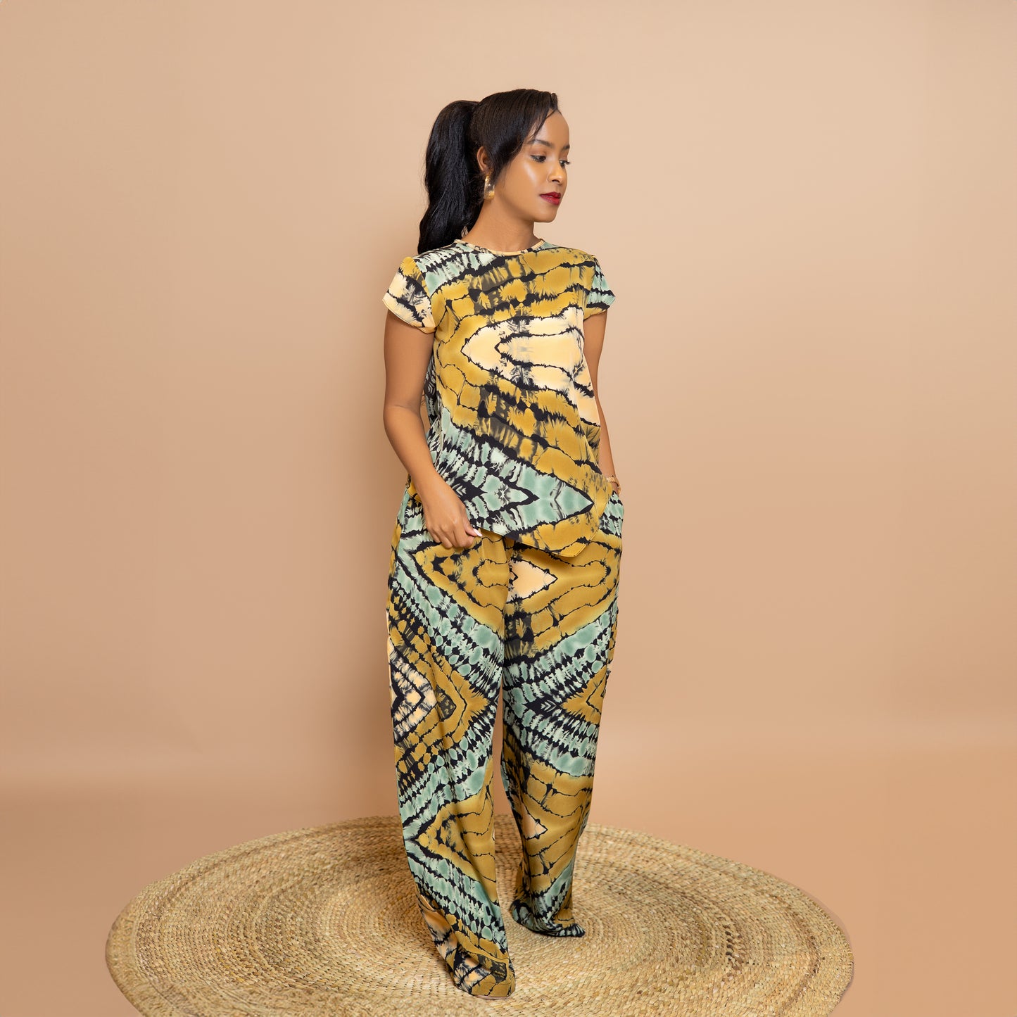 Asymmetrical Short Sleeve Top & Palazzo Set