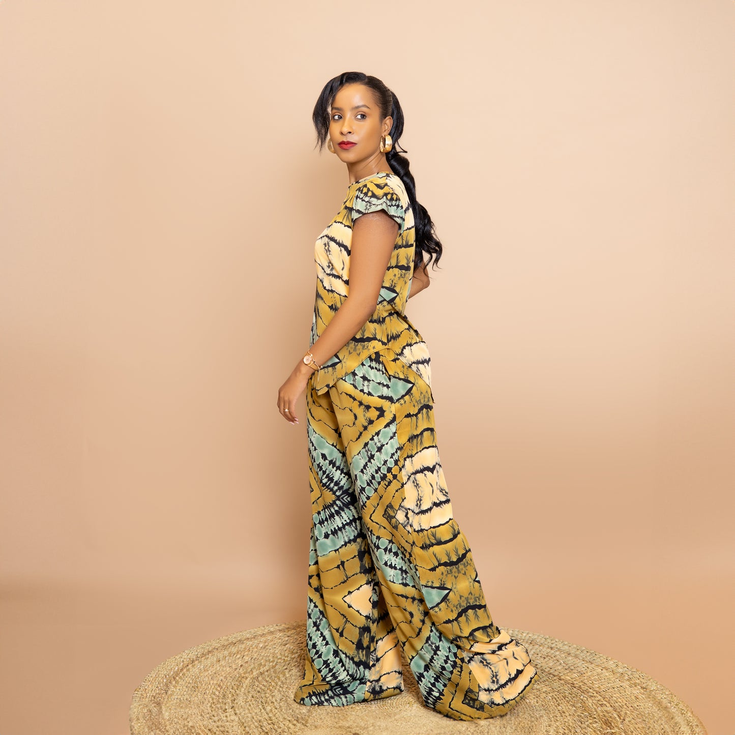 Asymmetrical Short Sleeve Top & Palazzo Set