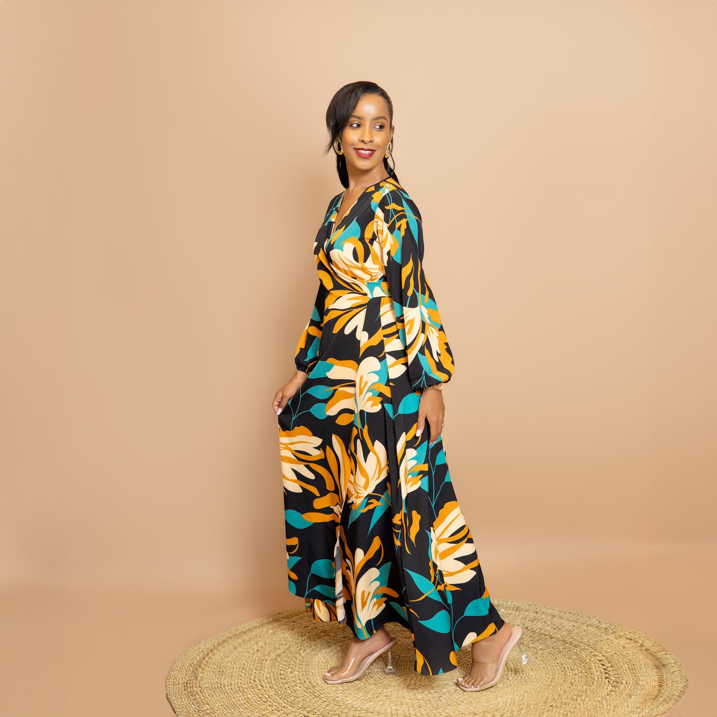 Maxi Wrap Dress - Black/Teal Floral