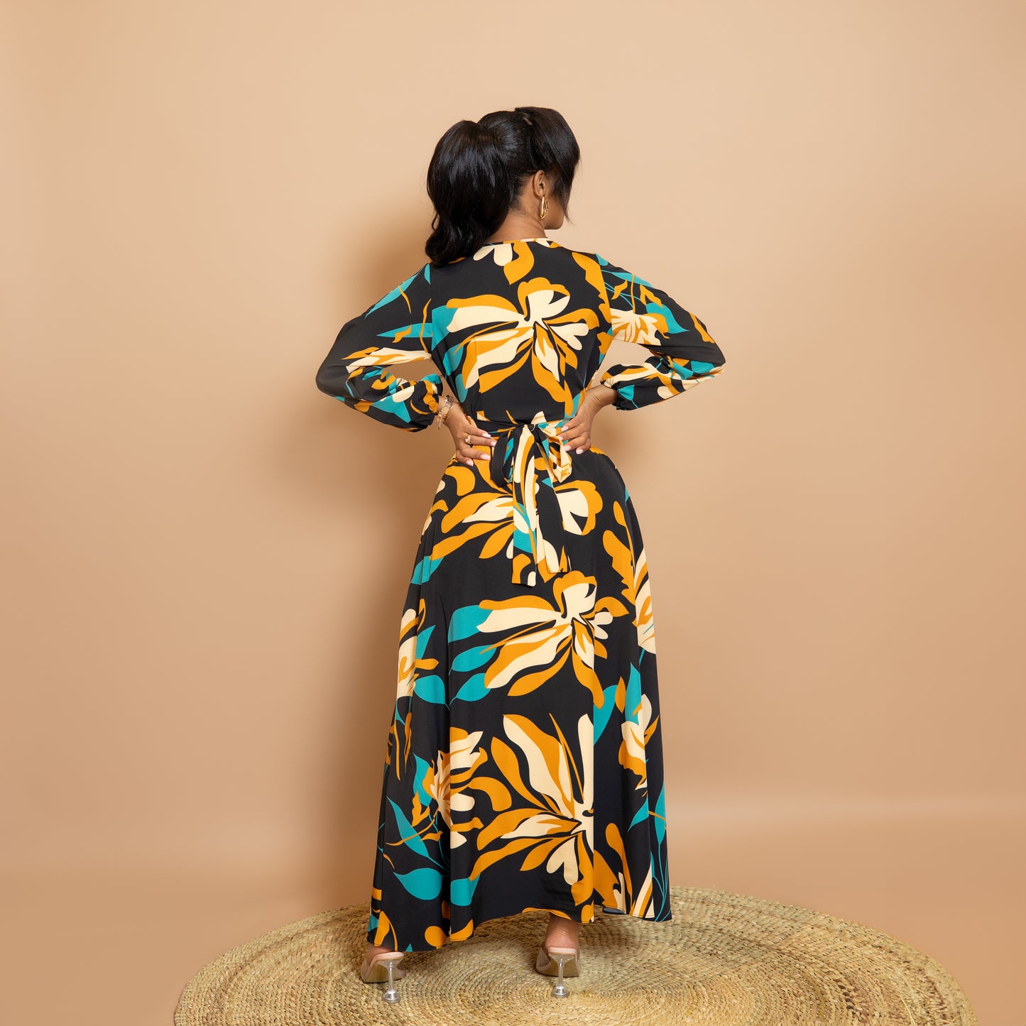 Maxi Wrap Dress - Black/Teal Floral