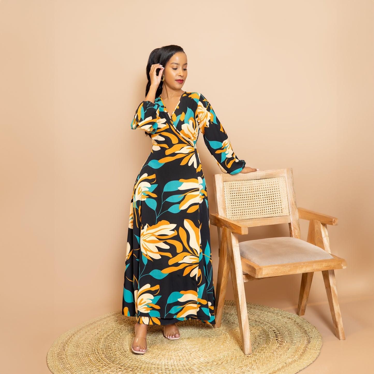Maxi Wrap Dress - Black/Teal Floral