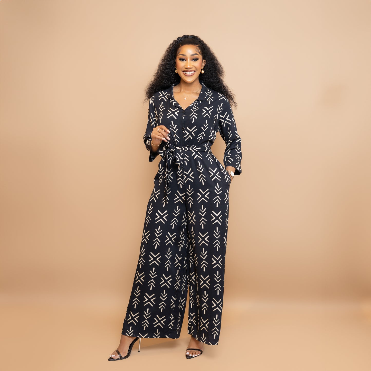 Nia Wide Leg Belted Jumpsuit - Black
