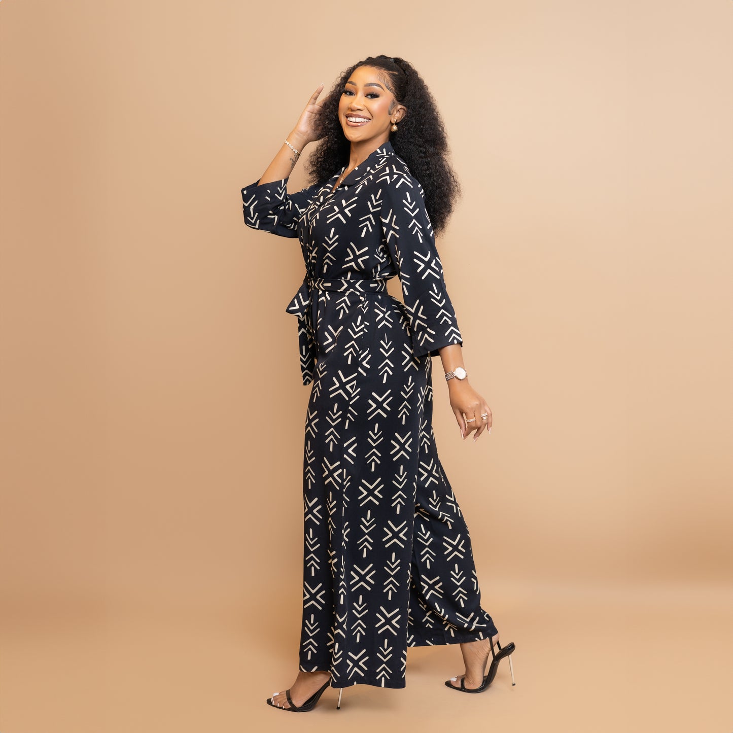 Nia Wide Leg Belted Jumpsuit - Black