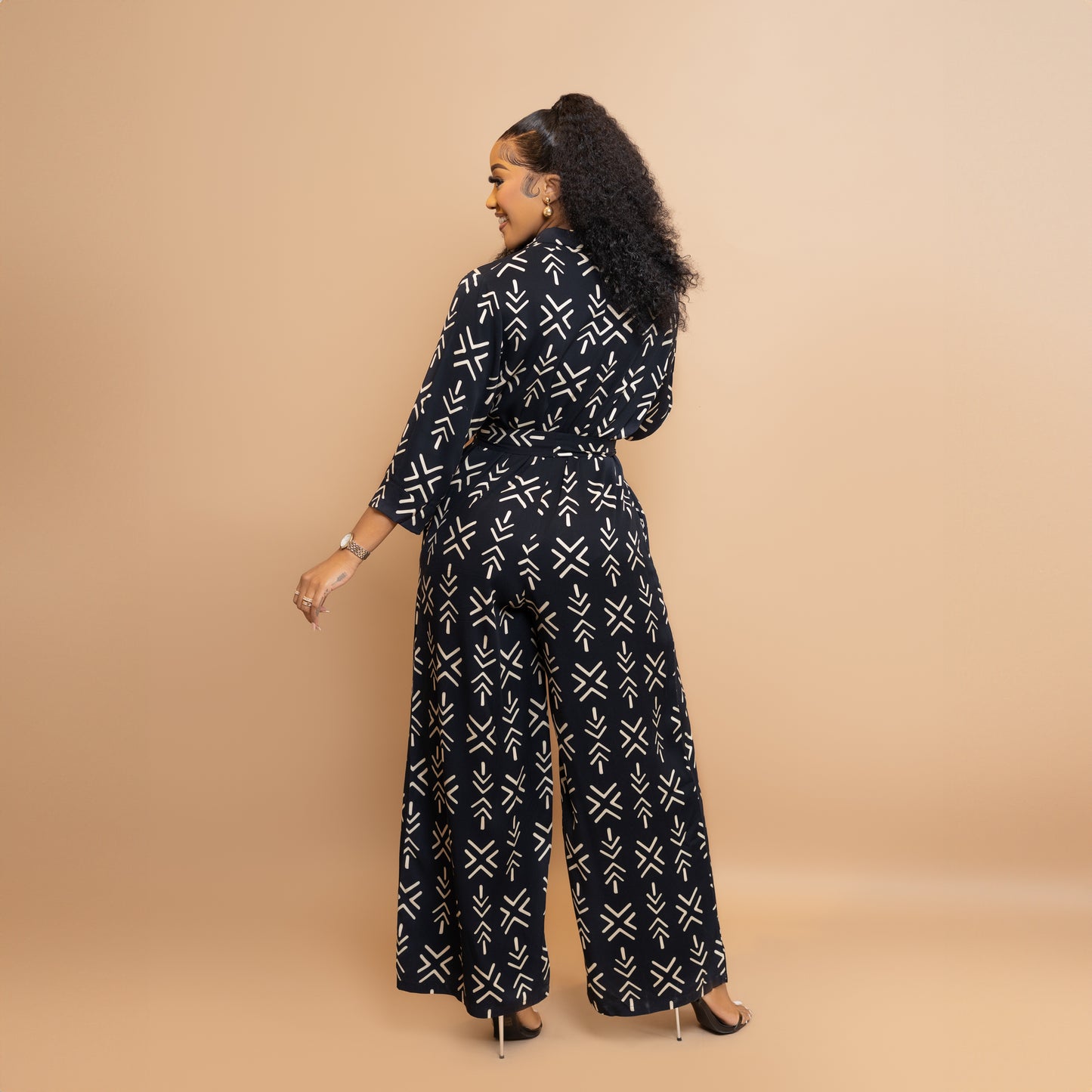 Nia Wide Leg Belted Jumpsuit - Black