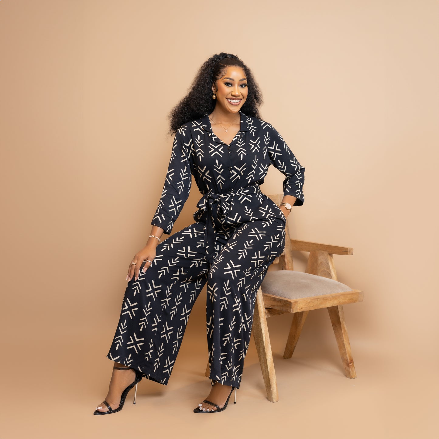 Nia Wide Leg Belted Jumpsuit - Black