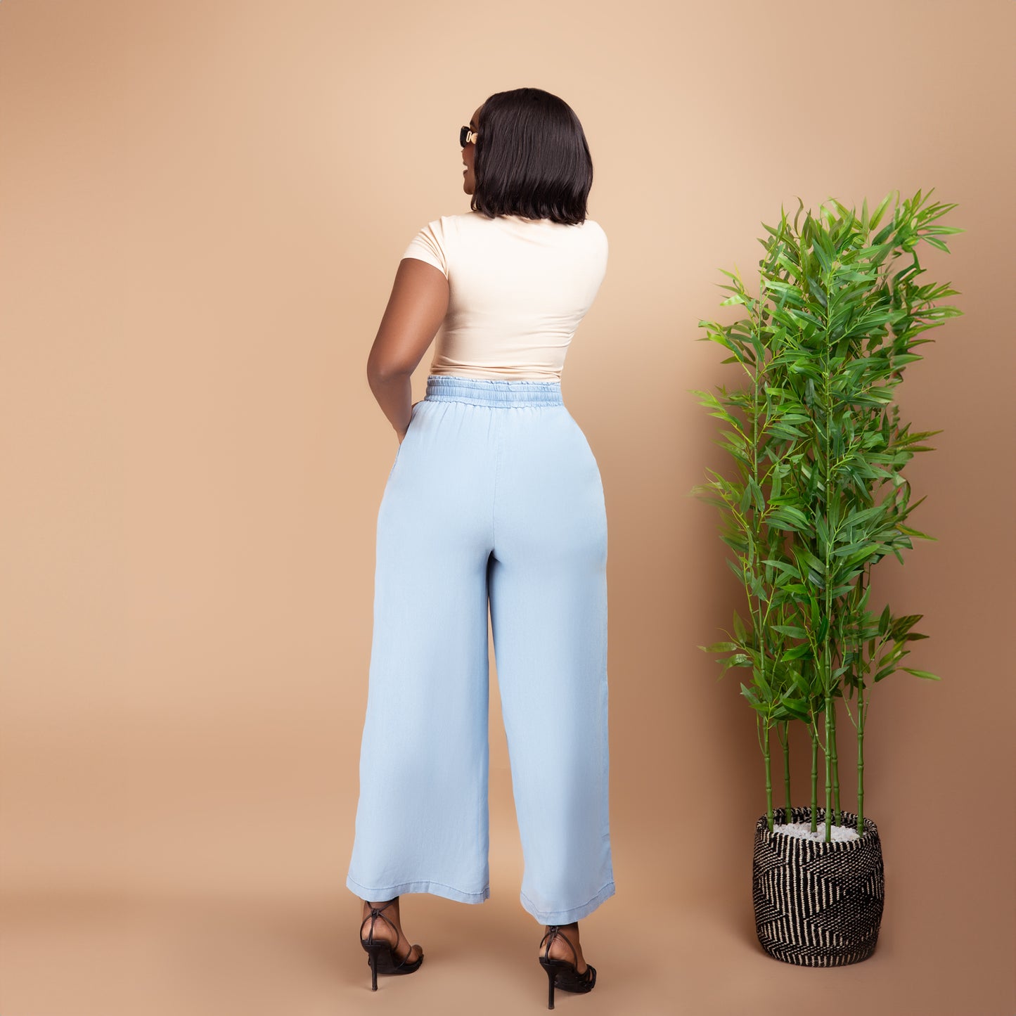 Washed Blue Wide Leg Denim Pants