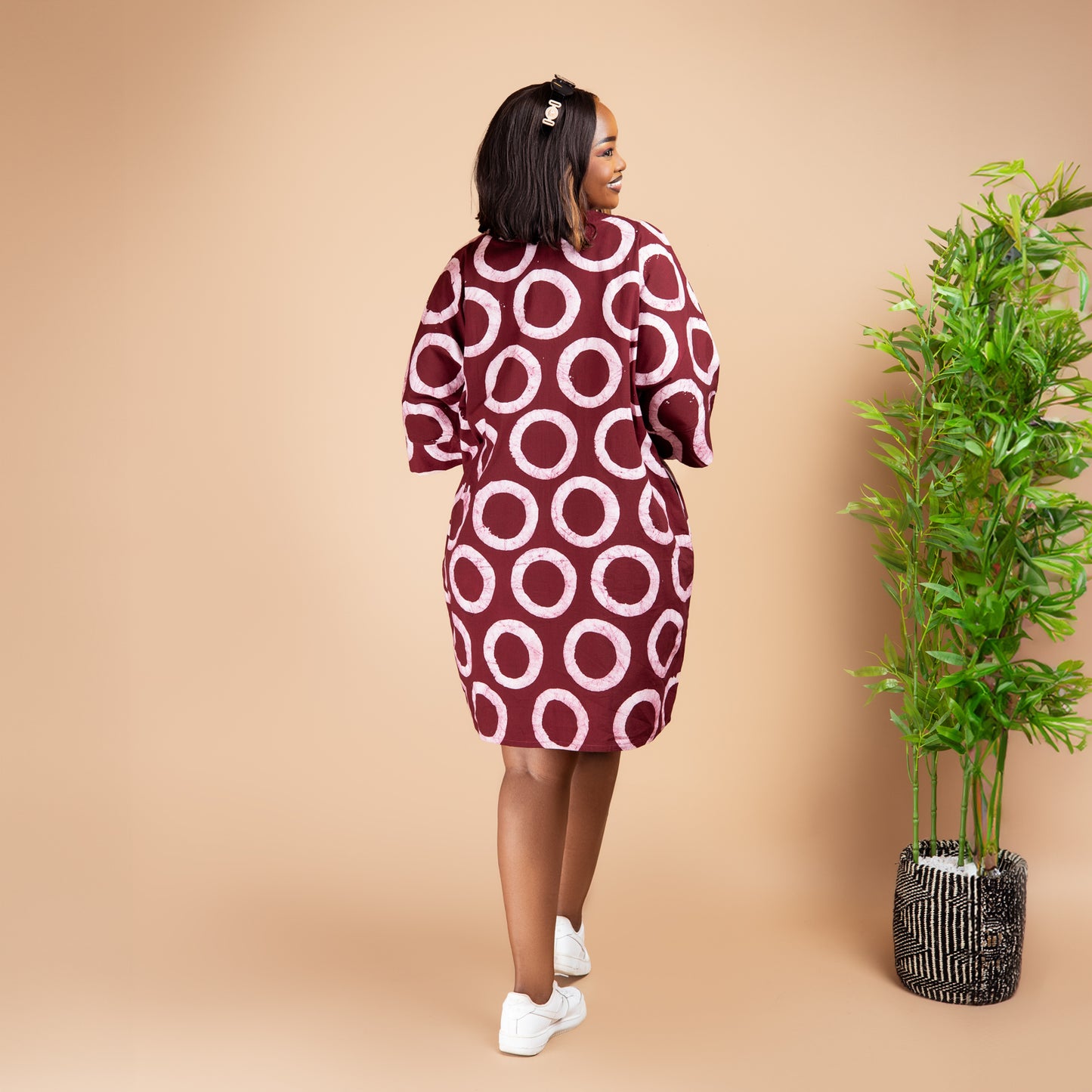 Short Kaftan - Maroon Circle Print