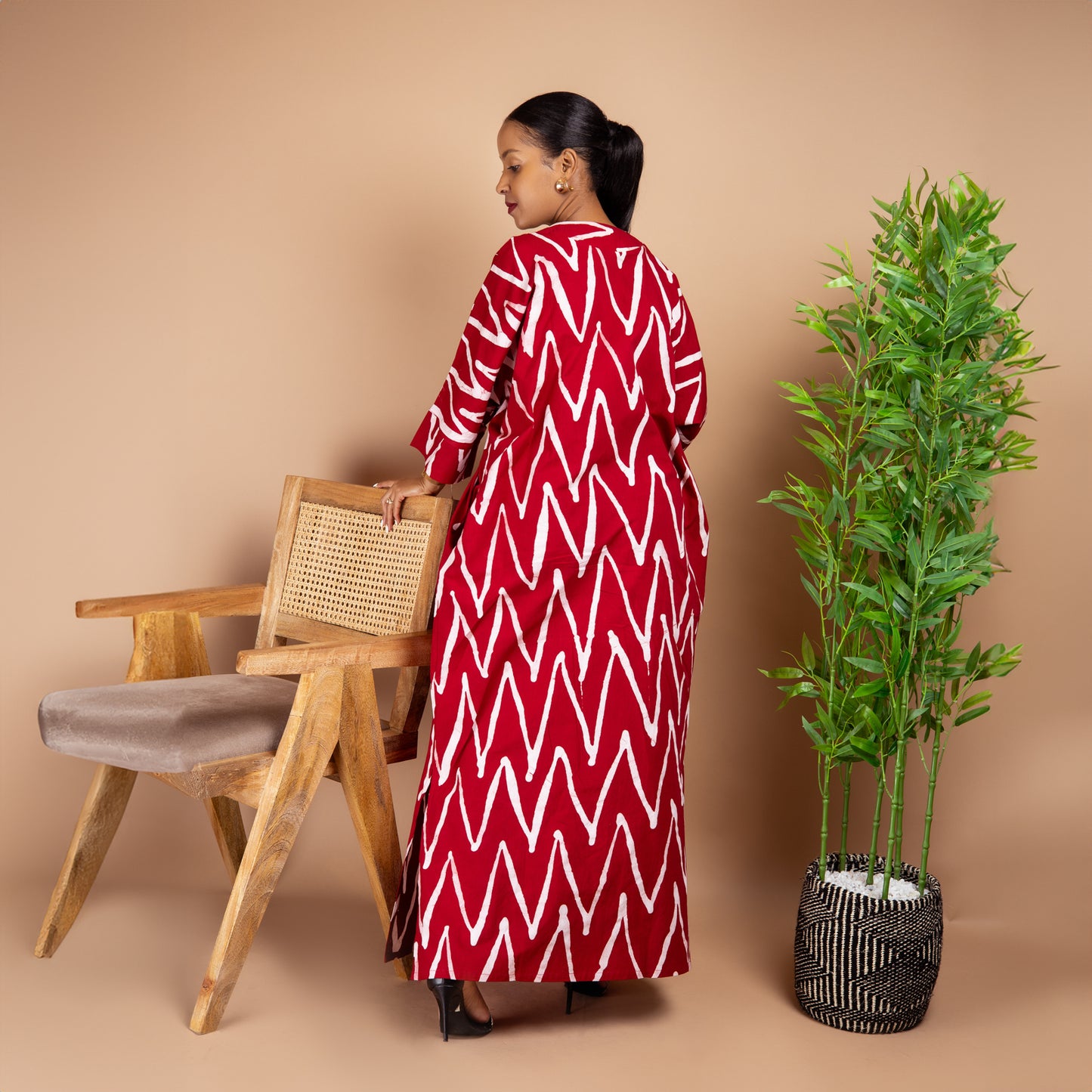 Maxi Kaftan - Red Zigzag Print