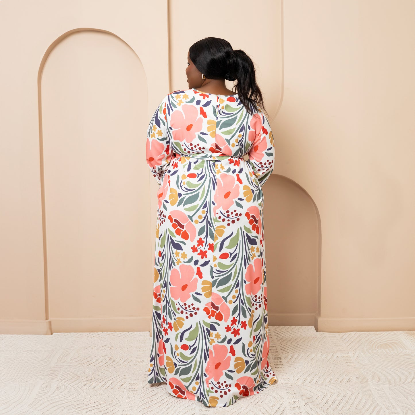 Nia Round Neck Belted Maxi Dress - Petal Bloom