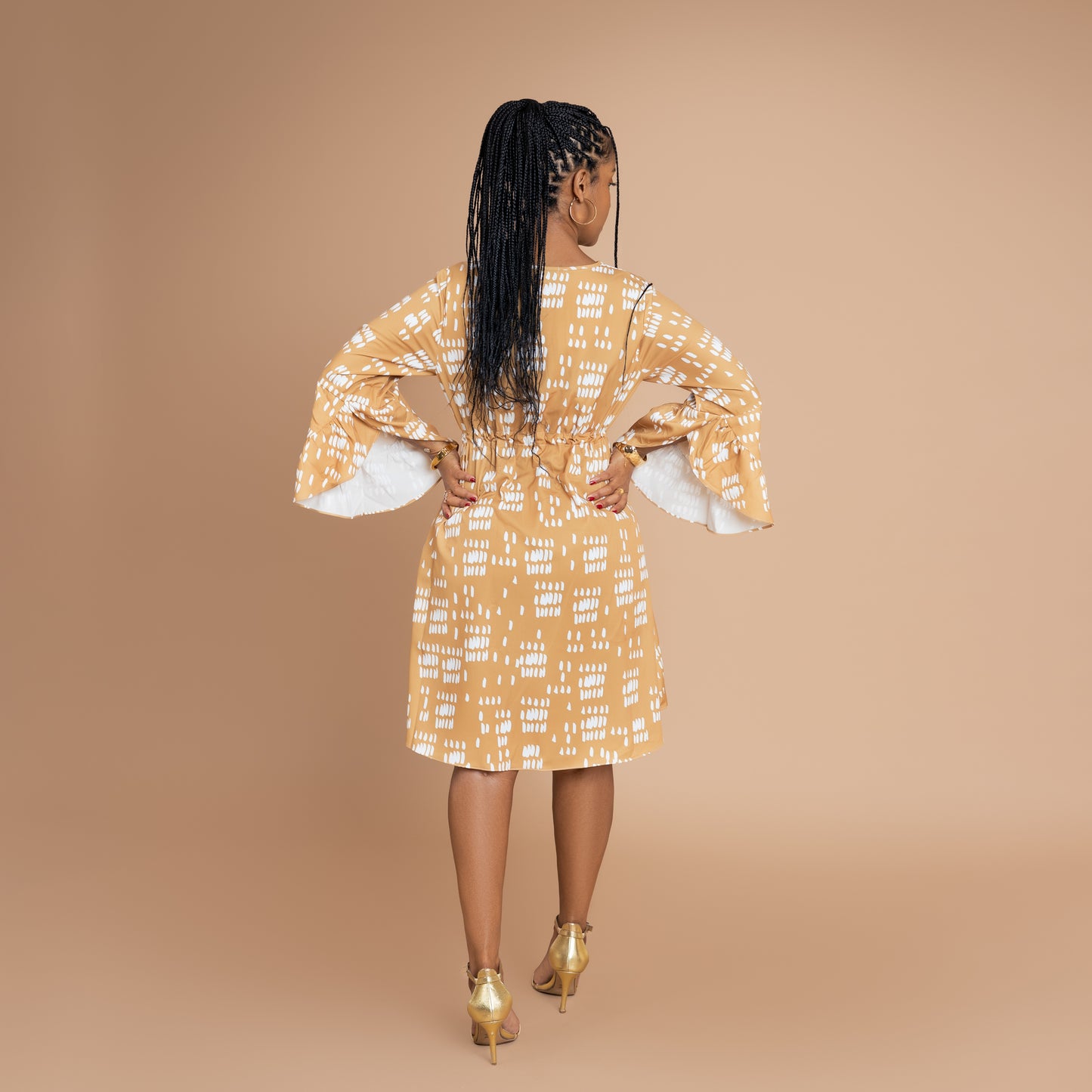 Nia Bell Sleeve Short Dress - Mustard