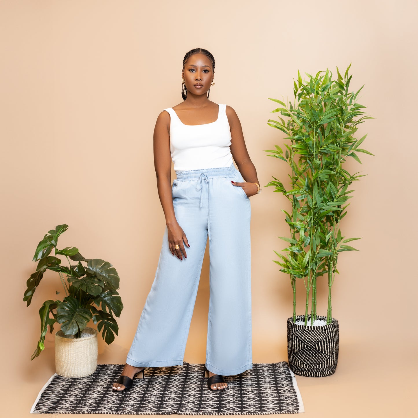 Washed Blue Wide Leg Denim Pants