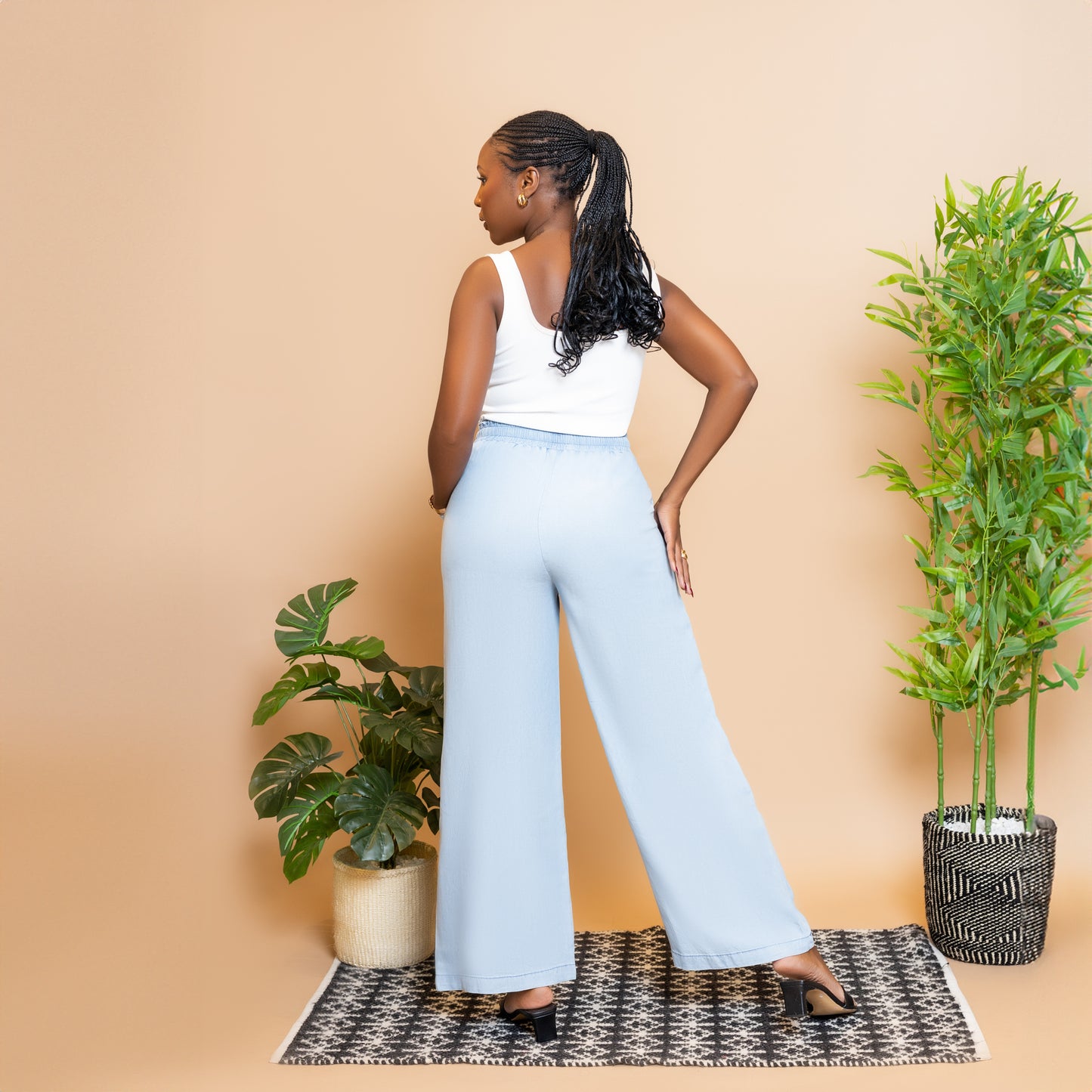 Washed Blue Wide Leg Denim Pants