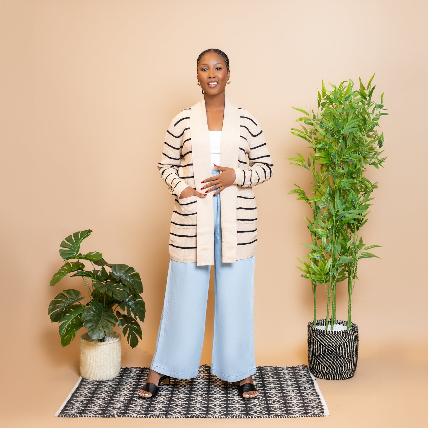 Black Stripe Shawl Neckline Cardigan