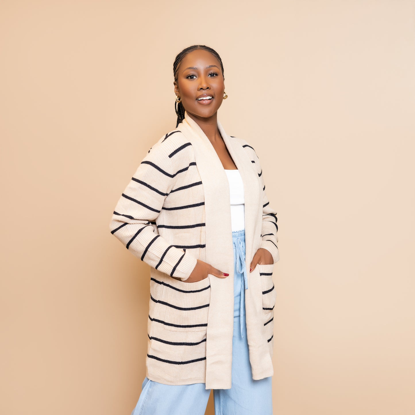 Black Stripe Shawl Neckline Cardigan