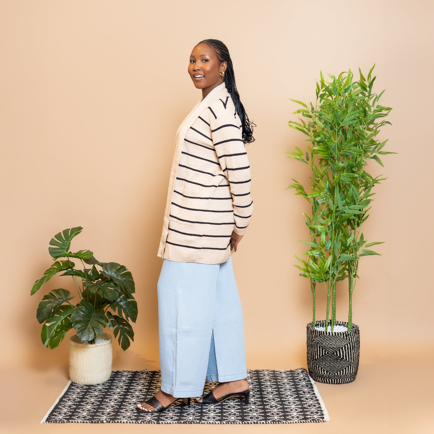 Black Stripe Shawl Neckline Cardigan