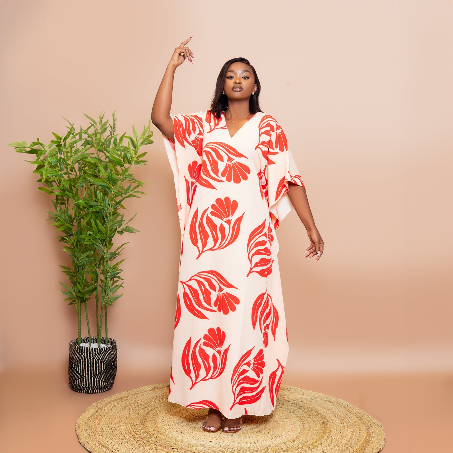 Botanical Floral Maxi Kaftan - Red