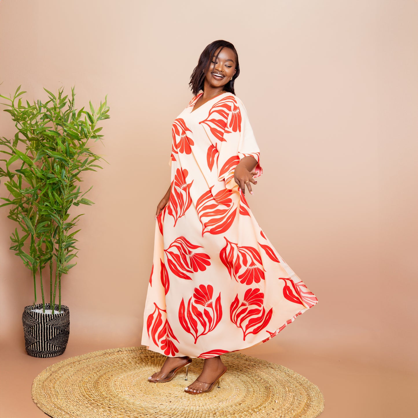 Botanical Floral Maxi Kaftan - Red