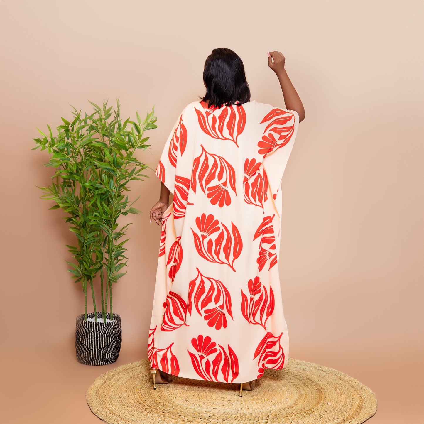 Botanical Floral Maxi Kaftan - Red