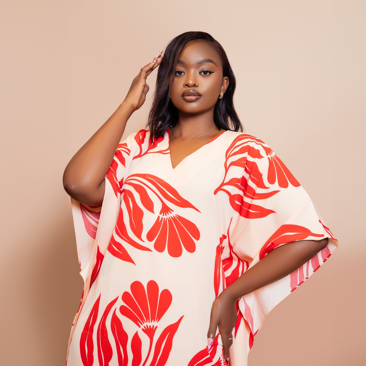 Botanical Floral Maxi Kaftan - Red