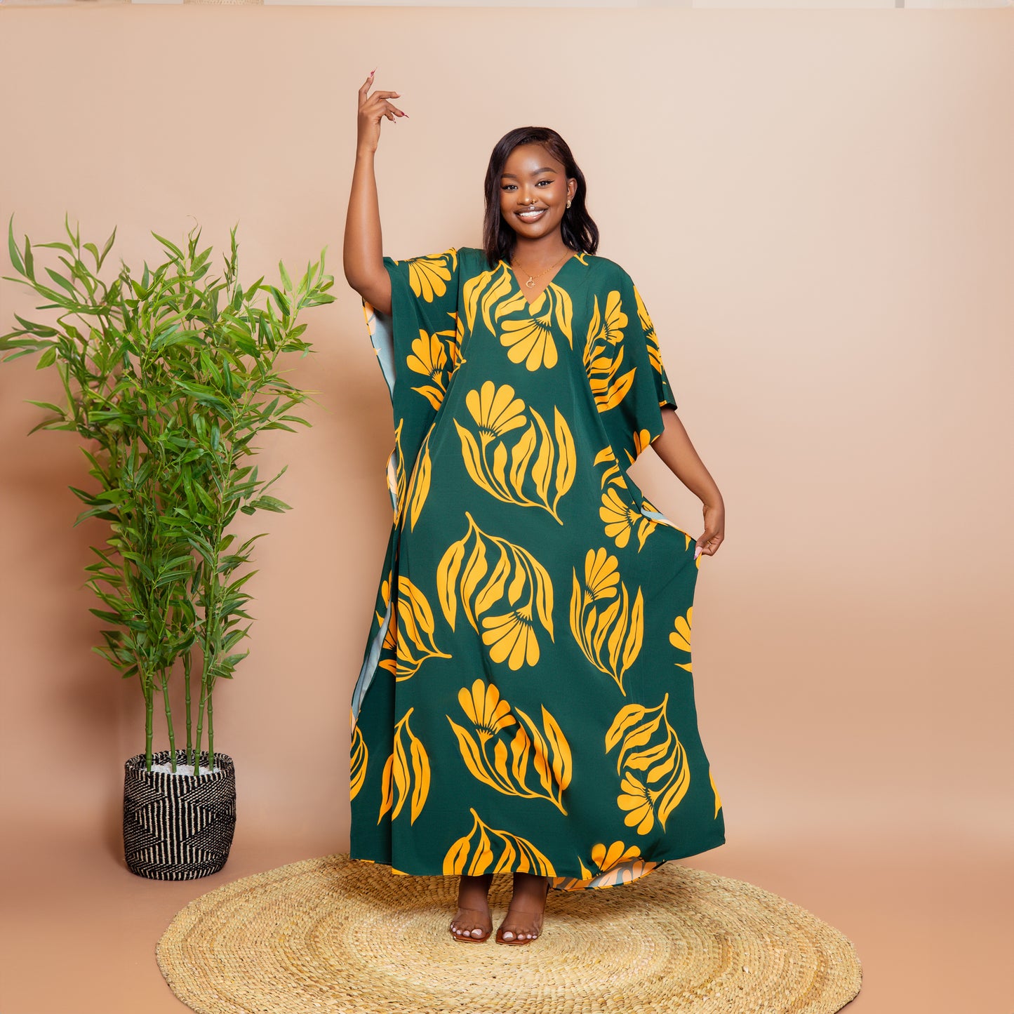 Botanical Floral Maxi Kaftan - Green