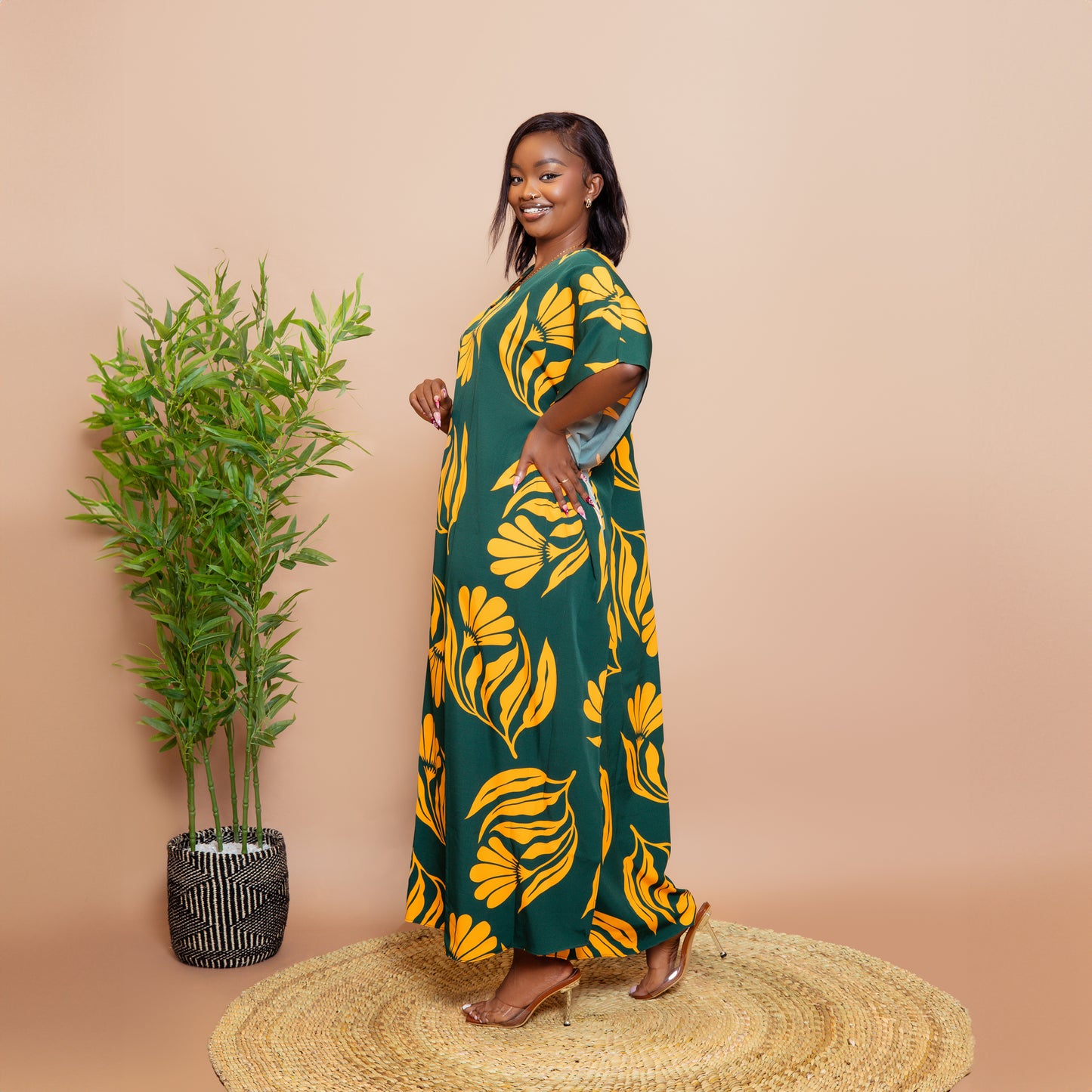 Botanical Floral Maxi Kaftan - Green