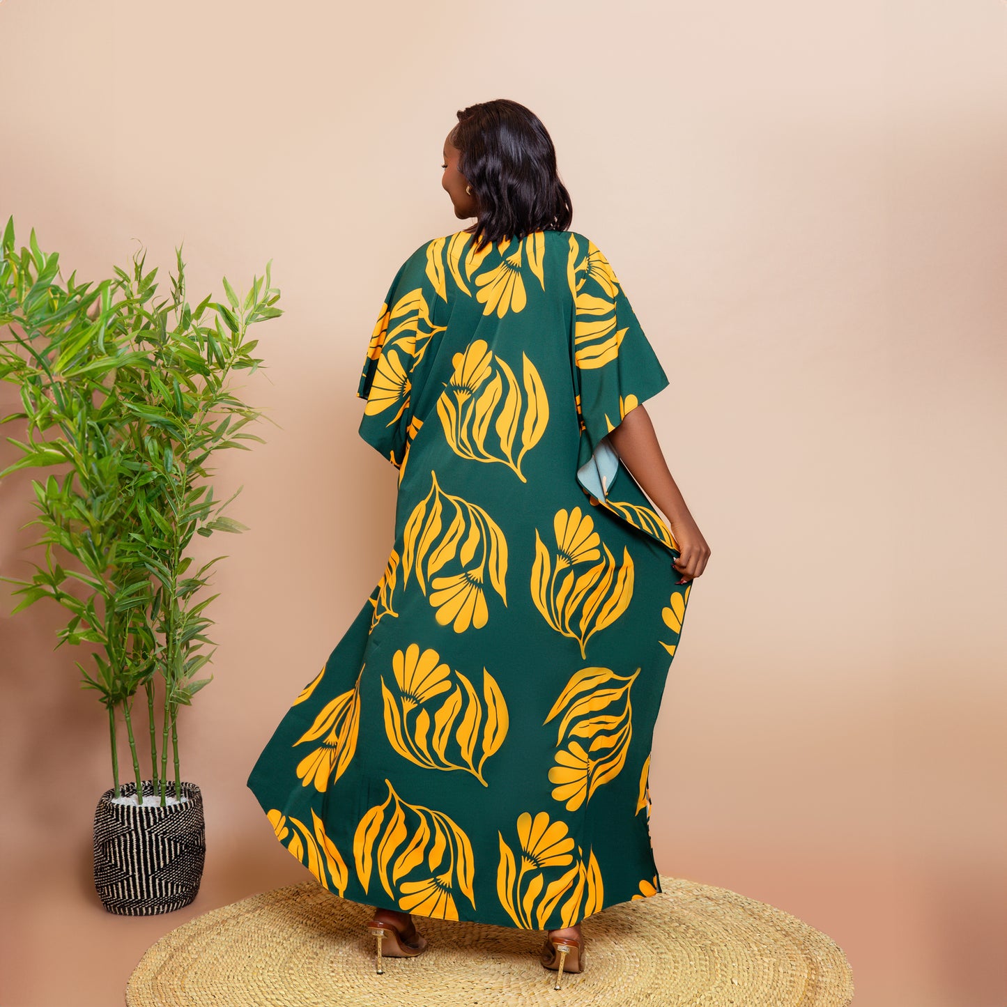 Botanical Floral Maxi Kaftan - Green