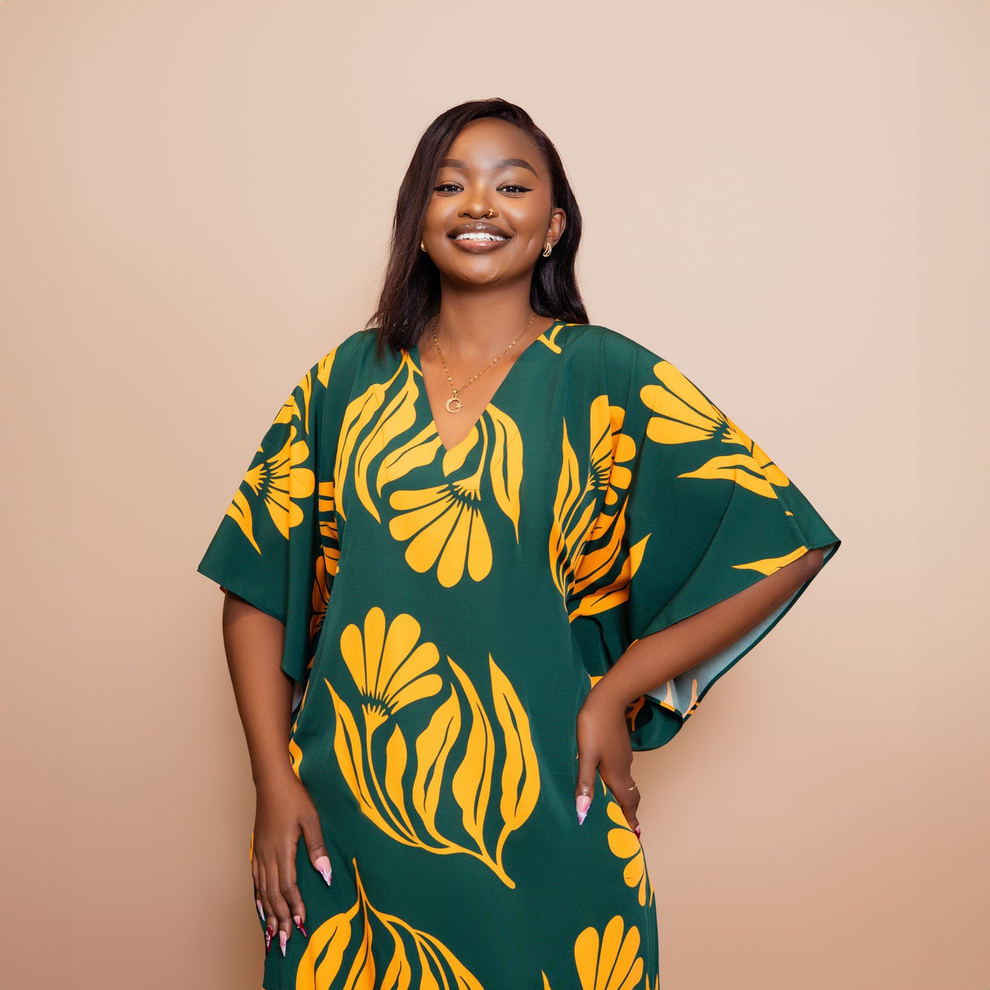 Botanical Floral Maxi Kaftan - Green