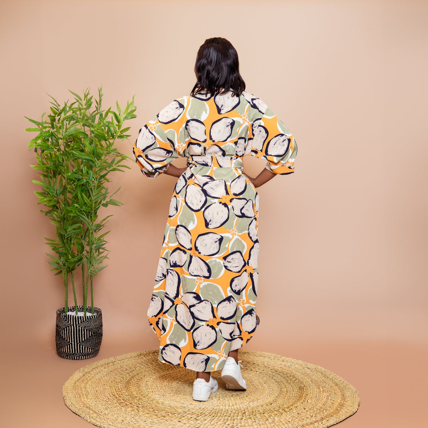 Tropical Floral Scalloped Hem Maxi Dress - Olive Green/Mustard