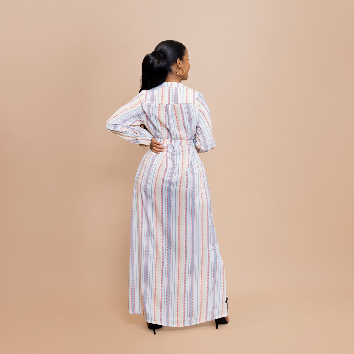 Button-Down Maxi Dress with Belt - Candy Pinstripes