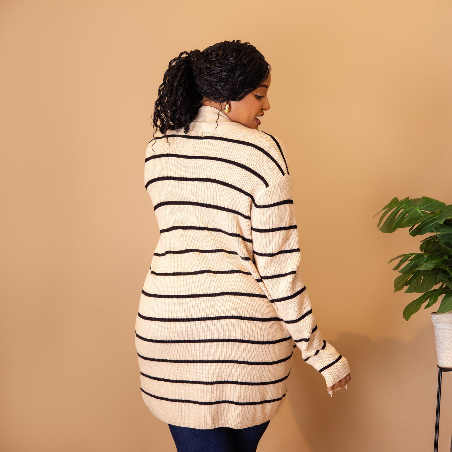 Black Stripe Shawl Neckline Cardigan