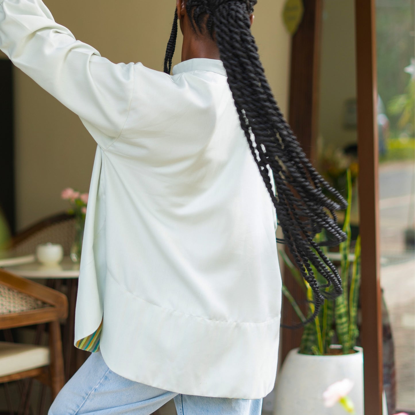 Classic Oversize Shirt with Contrast Panel - Soft Sage