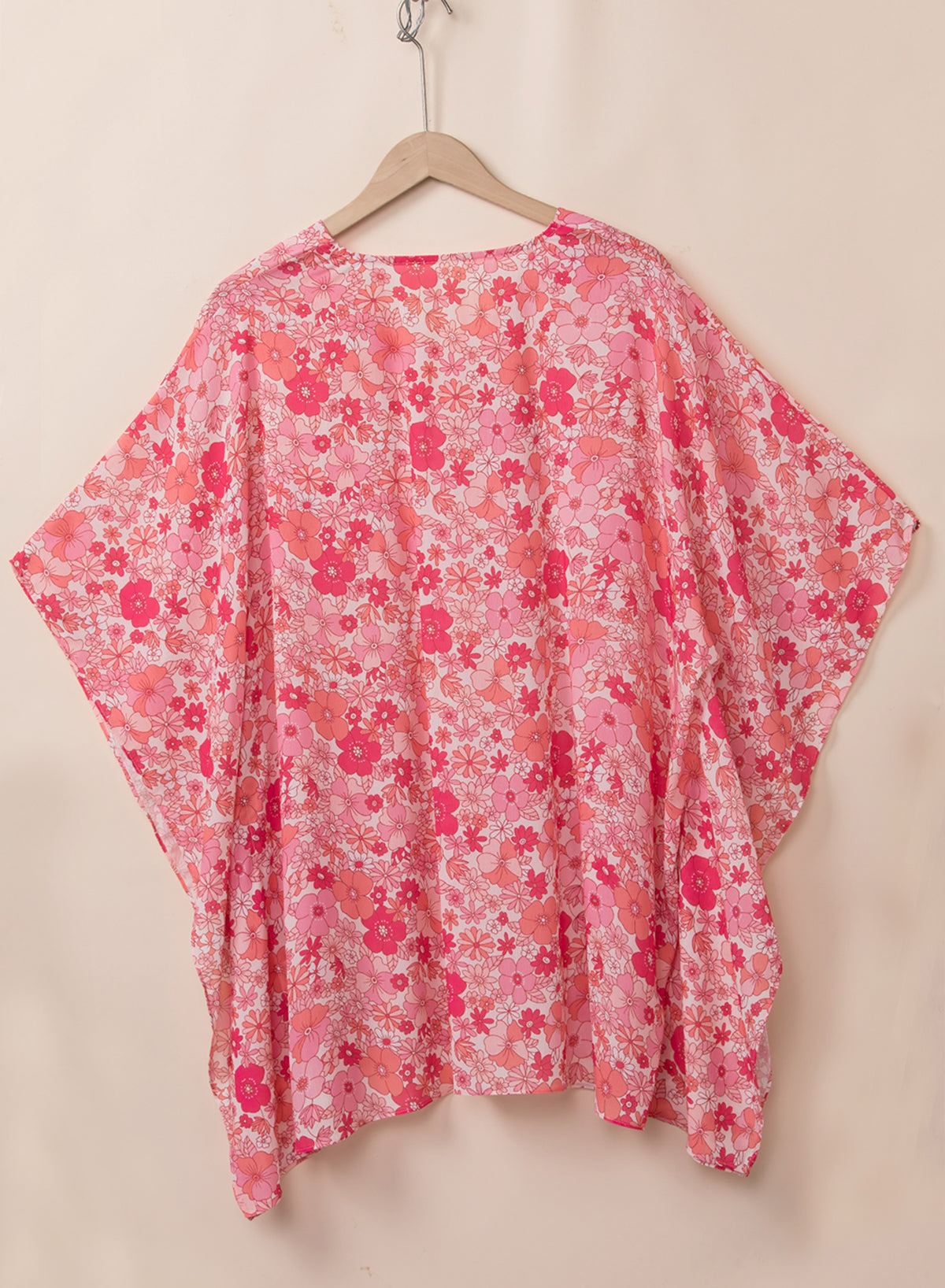 Floral V Neck Kimono Style Blouse - Pink