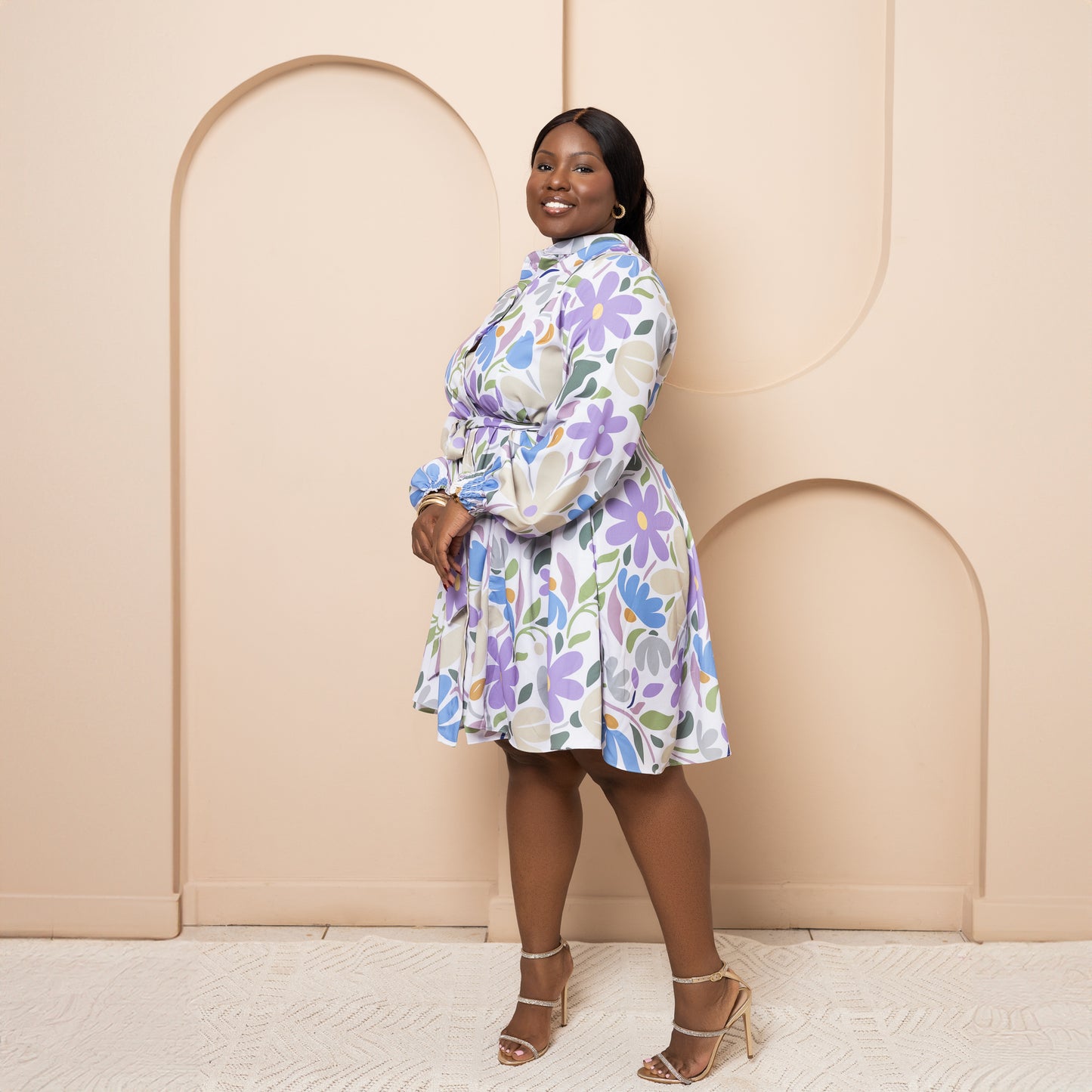Nia Skater Mini Dress - Lavender Garden