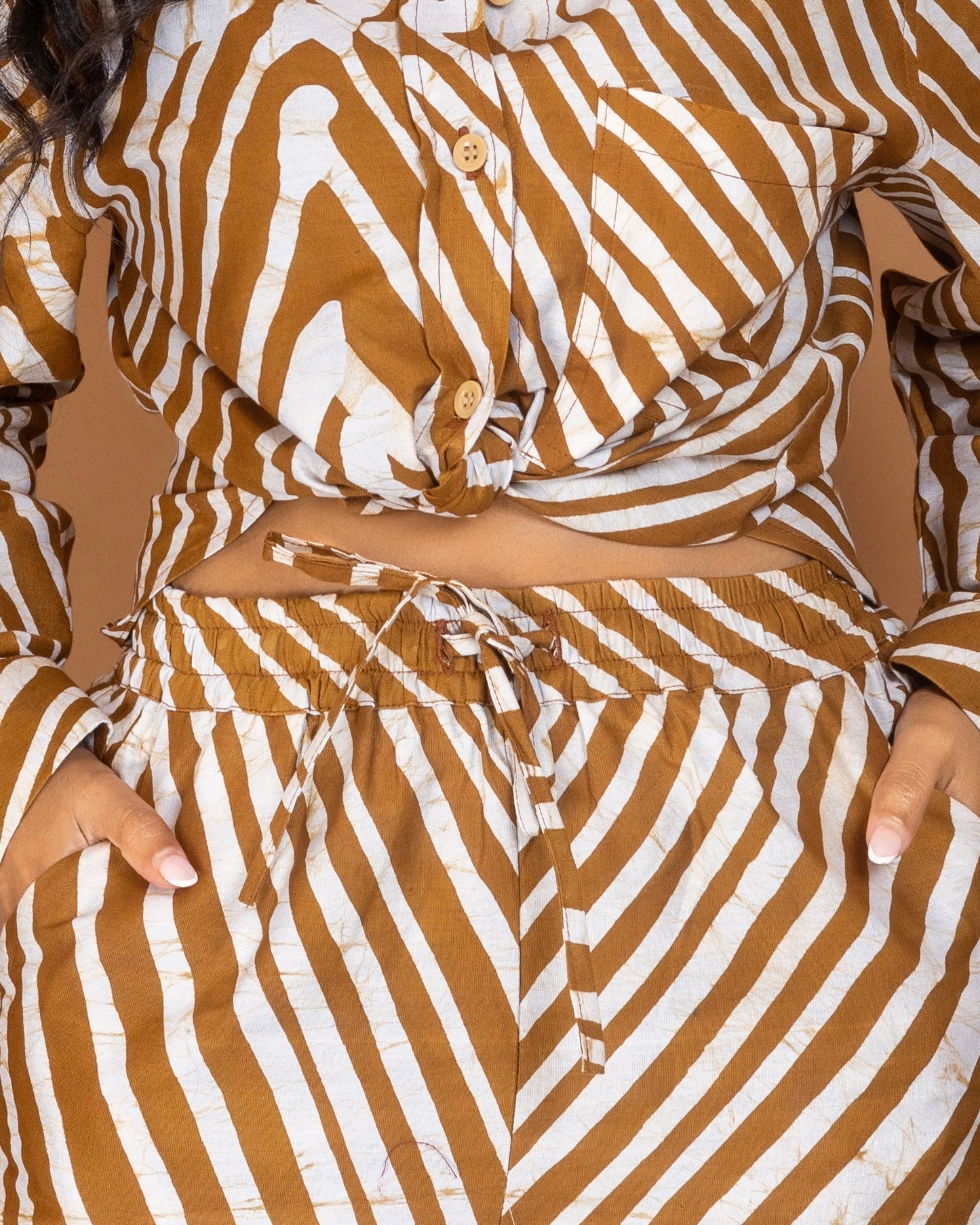 Two-Piece Batik Short Set - Brown