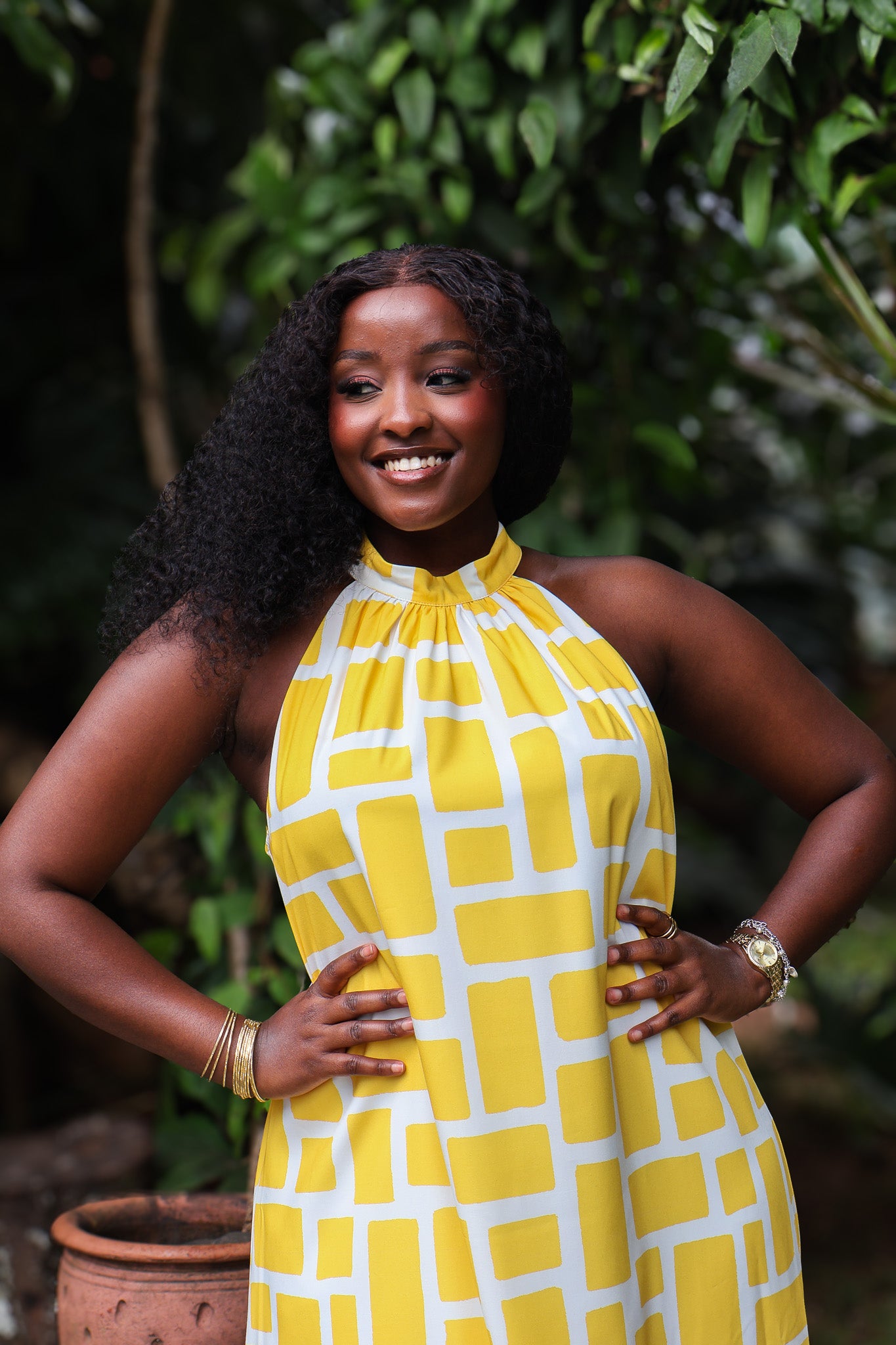 Halter Neck Maxi Dress - Yellow Mosaic