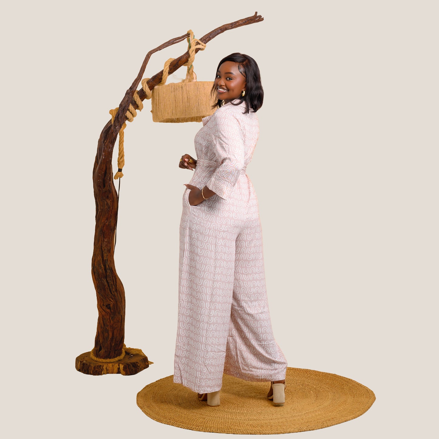 Nia Wide Leg Belted Jumpsuit - Blush Pink