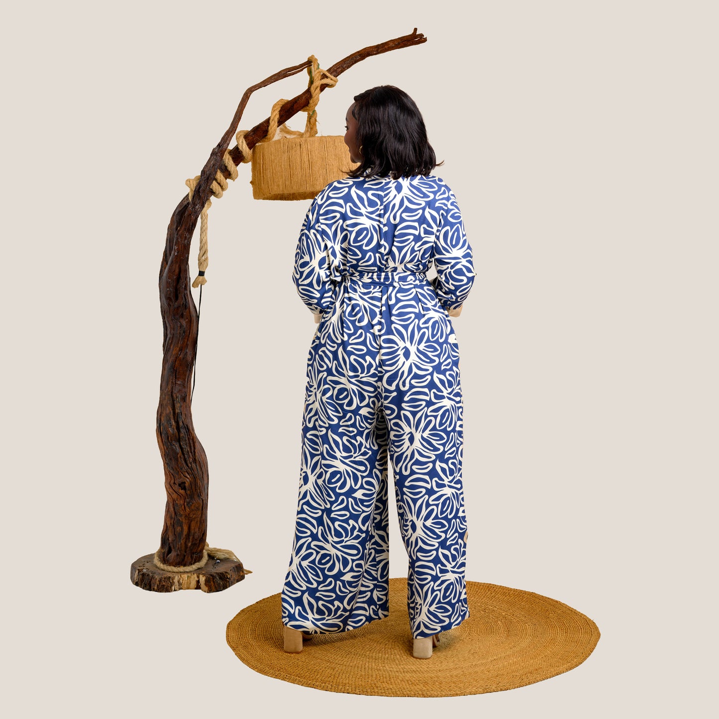 Nia Wide Leg Belted Jumpsuit - Blue Floral