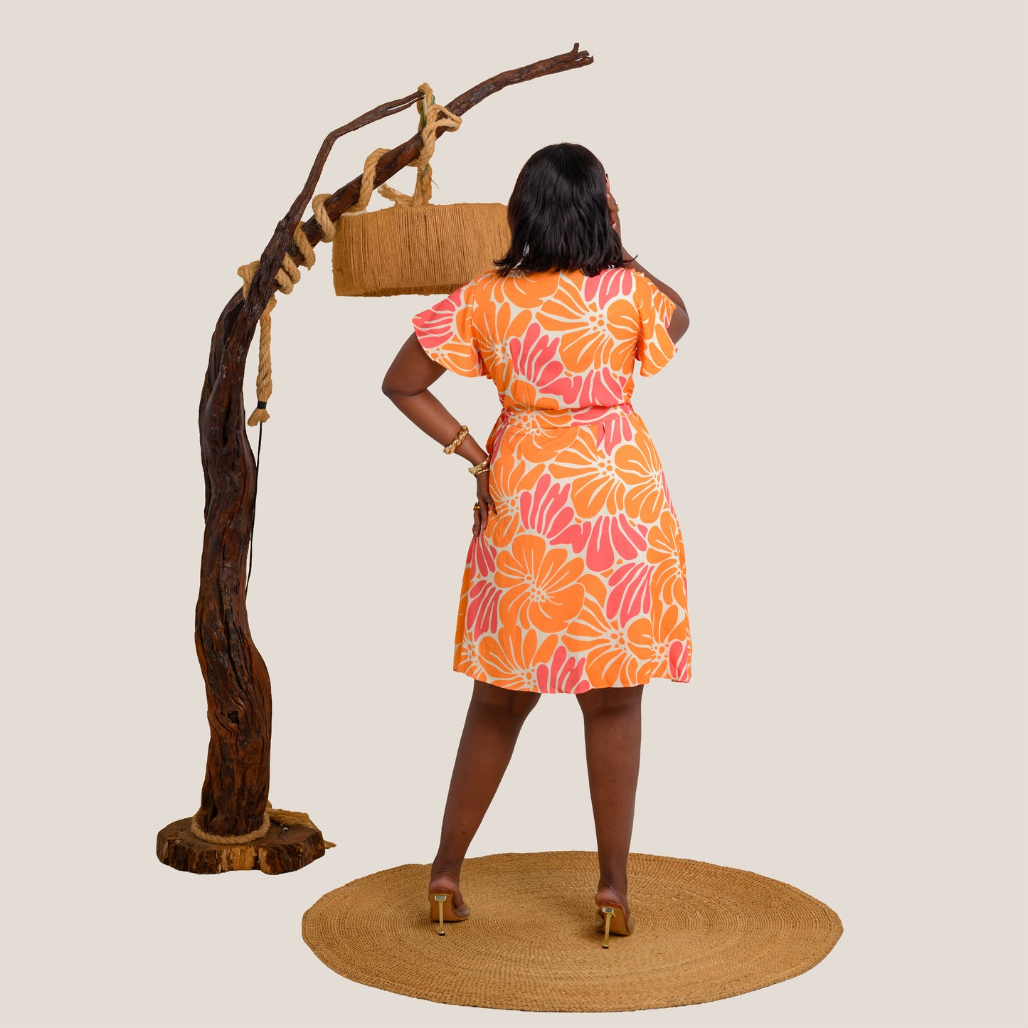 Nia Floral Print Wrap Short Dress - Soft Yellow/Pink