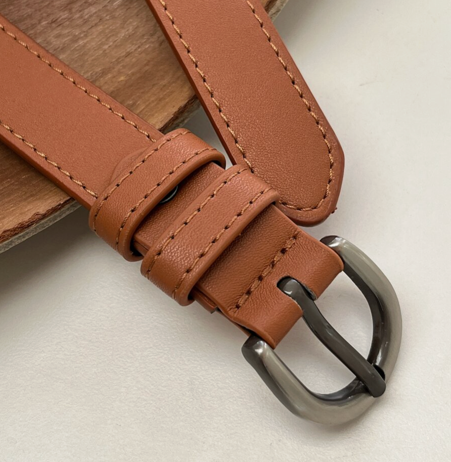 Slim PU Leather Buckle Belt β Brown