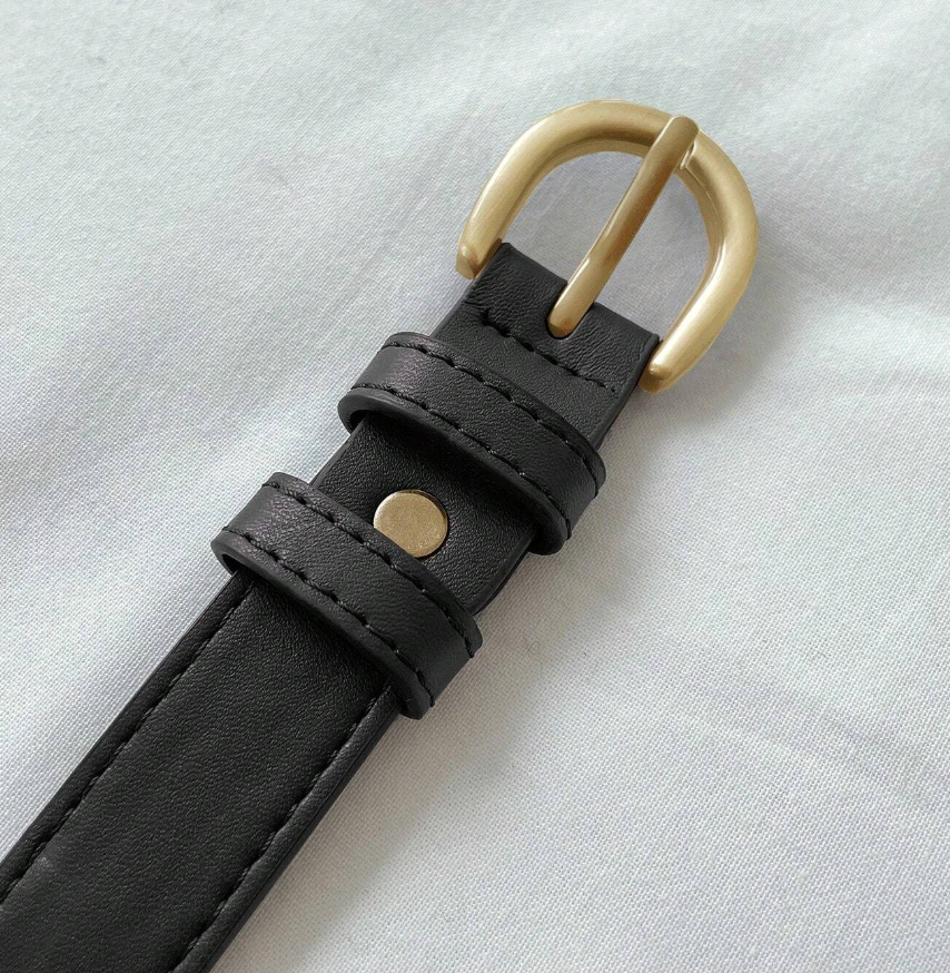 Slim PU Leather Buckle Belt β Black