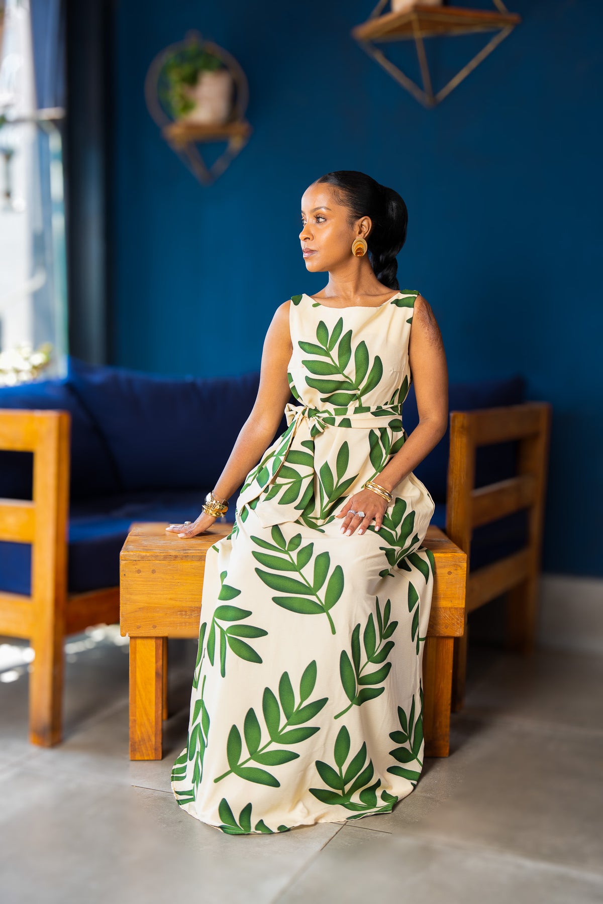 Sleeveless Boat Neck Maxi Dress - Botanical Green