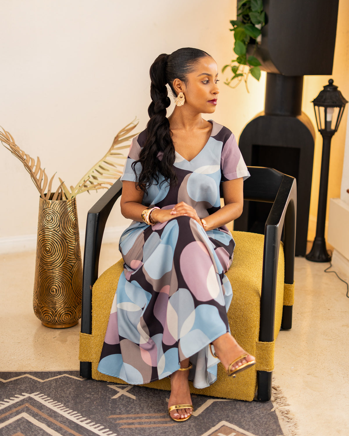 Short sleeve V-Neck Maxi Dress - Twilight Bloom