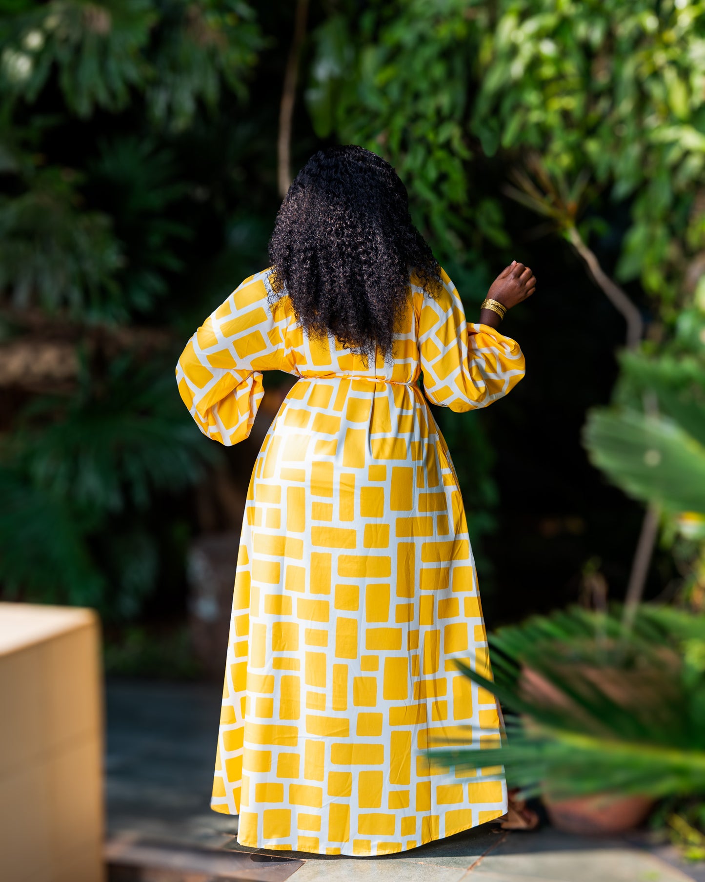 Balloon Sleeve High Low Maxi Dress – Yellow Mosaic