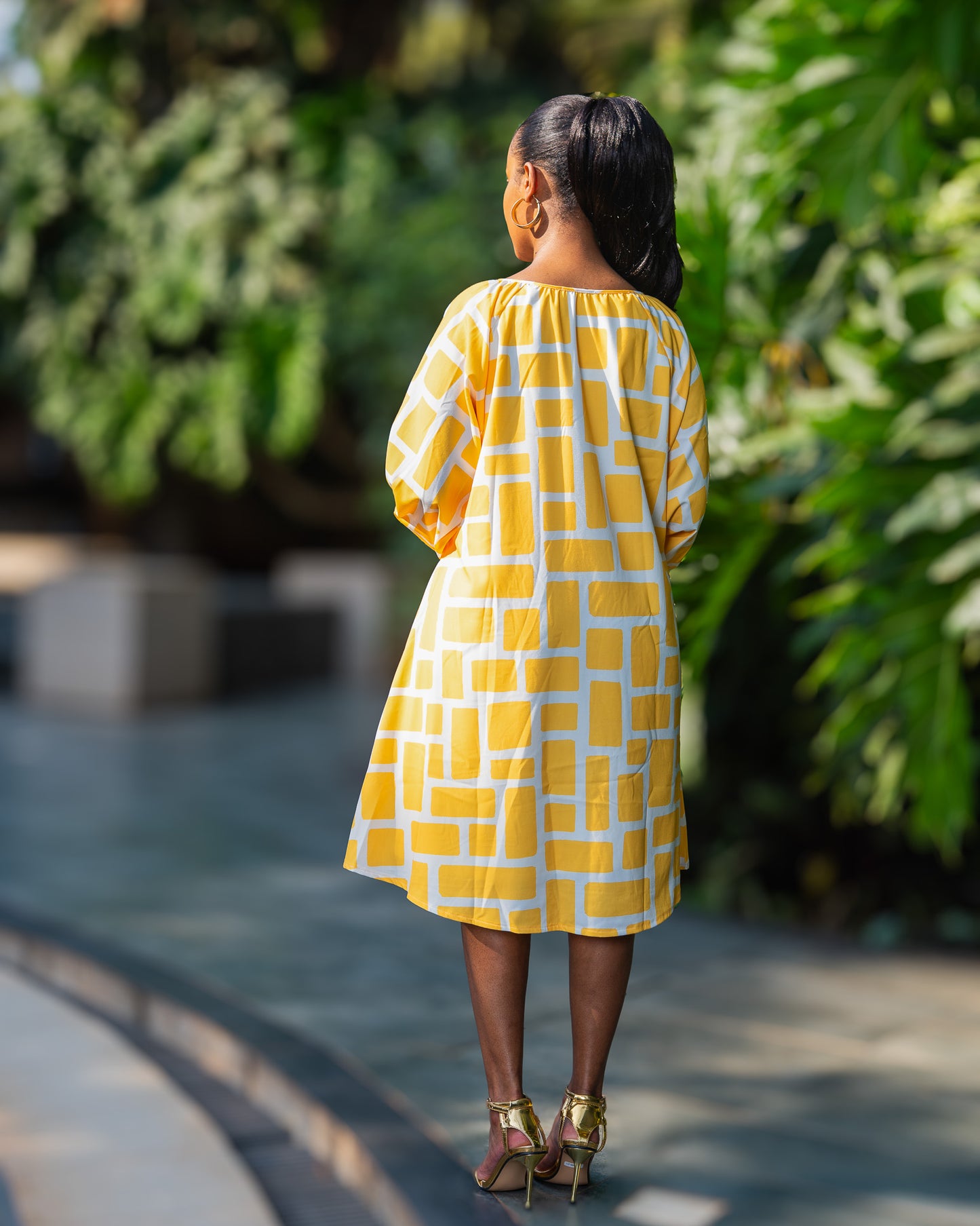 Balloon Sleeve High Low Short Dress – Yellow Mosaic