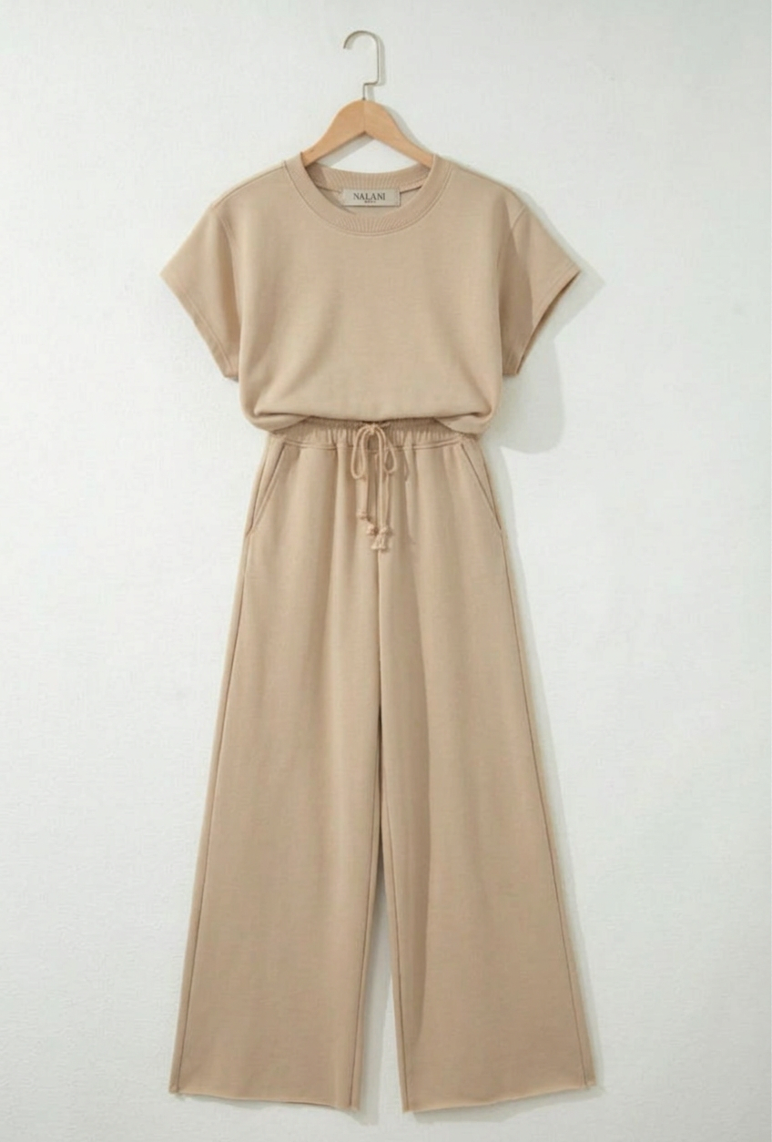 Wide Leg Travel Set - Beige